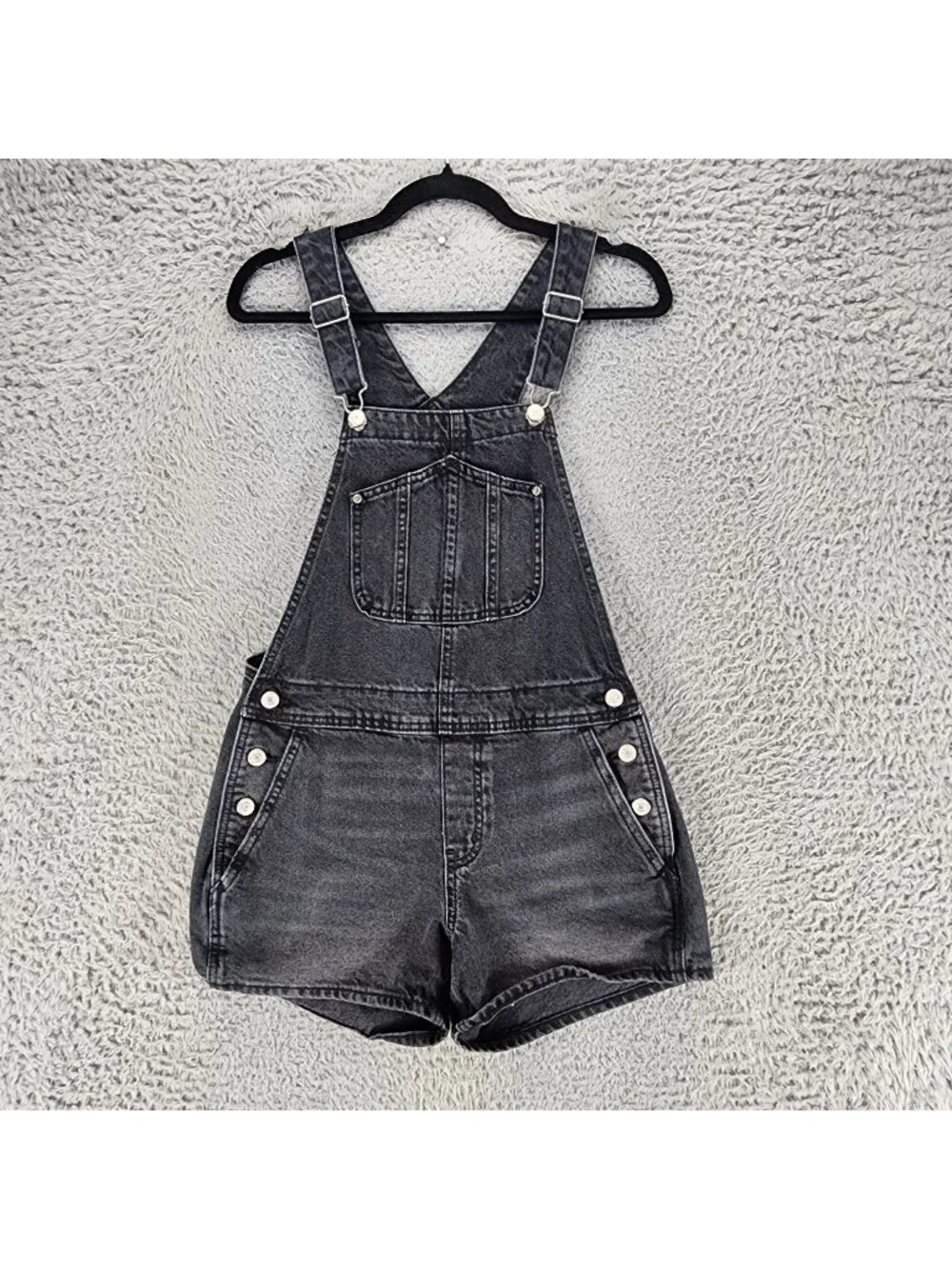 Old Navy Short Overalls Womens Small Black Cotton Denim Jean Jorts Shortalls